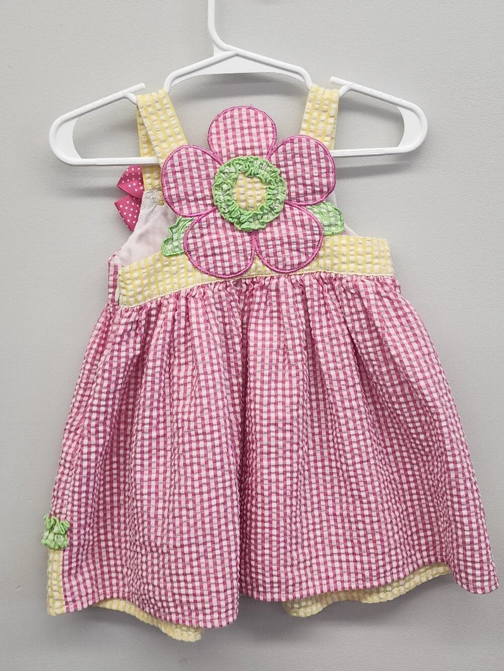 Bonnie Baby 12M Pink Yellow Gingham Seersucker Flower Sundress